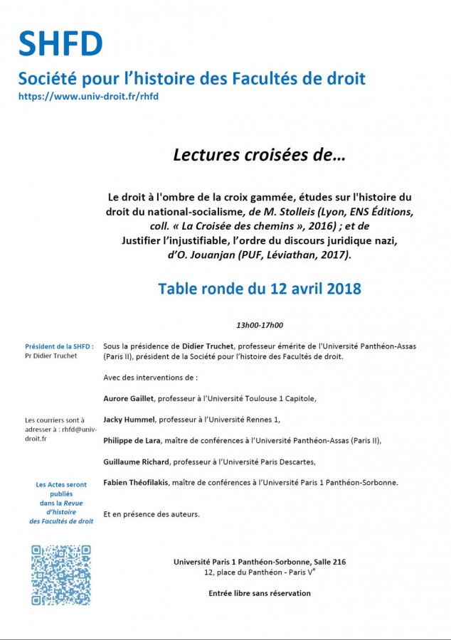 Lectures de... N° 5 : lectures croisées de Le droit à l'ombre de la croix gammée (M. Stolleis) et de Justifier l’injustifiable, l’ordre du discours juridique nazi (O. Jouanjan)