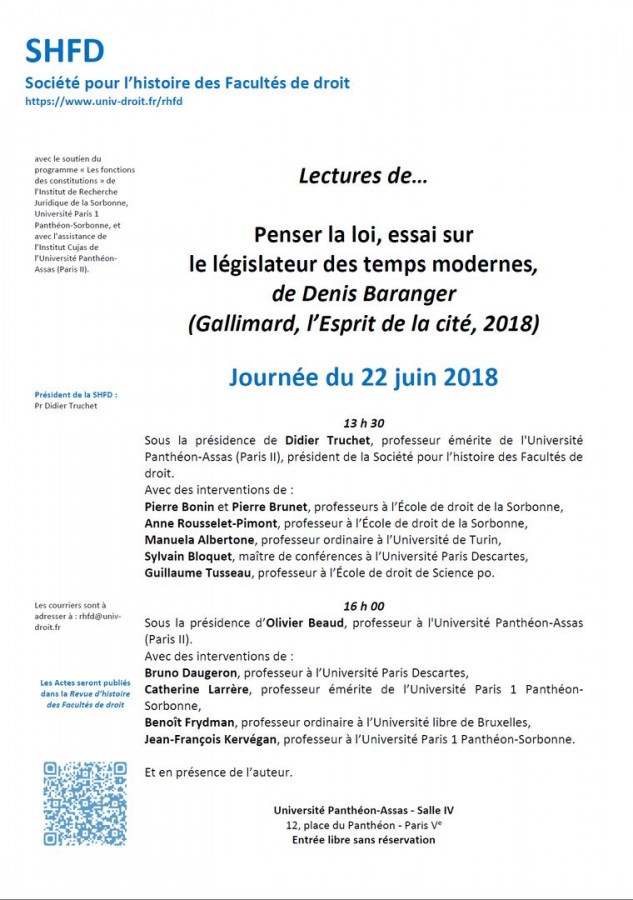 Lectures de… n° 6 : Penser la loi, essai sur  le législateur des temps modernes, de Denis Baranger